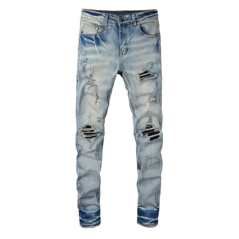 Blue Ripped Patch Jeans