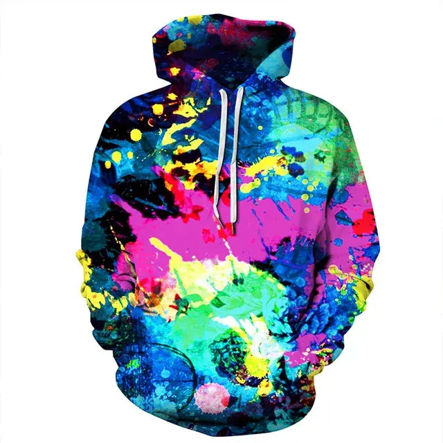 Rainbow Paint Splatter Tie-Dye 3D Hoodie