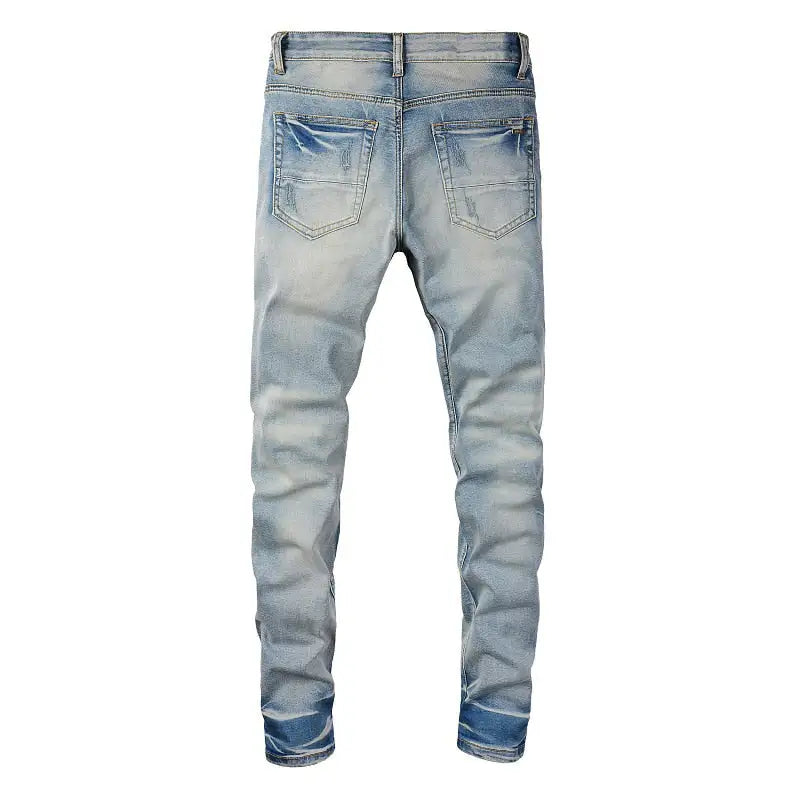 Blue Ripped Patch Jeans