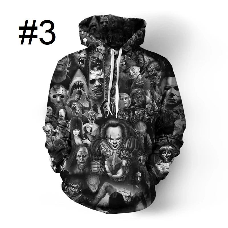 Unisex 3D Digital Print Horror Hoodies