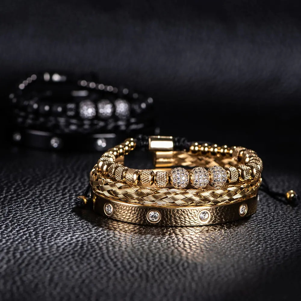 Luxury Micro Pave CZ Round Beads Royal Charm Men Bracelets